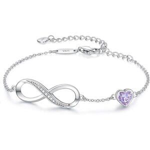 Infinity Heart Birthstone Link Bracelet - Silver June